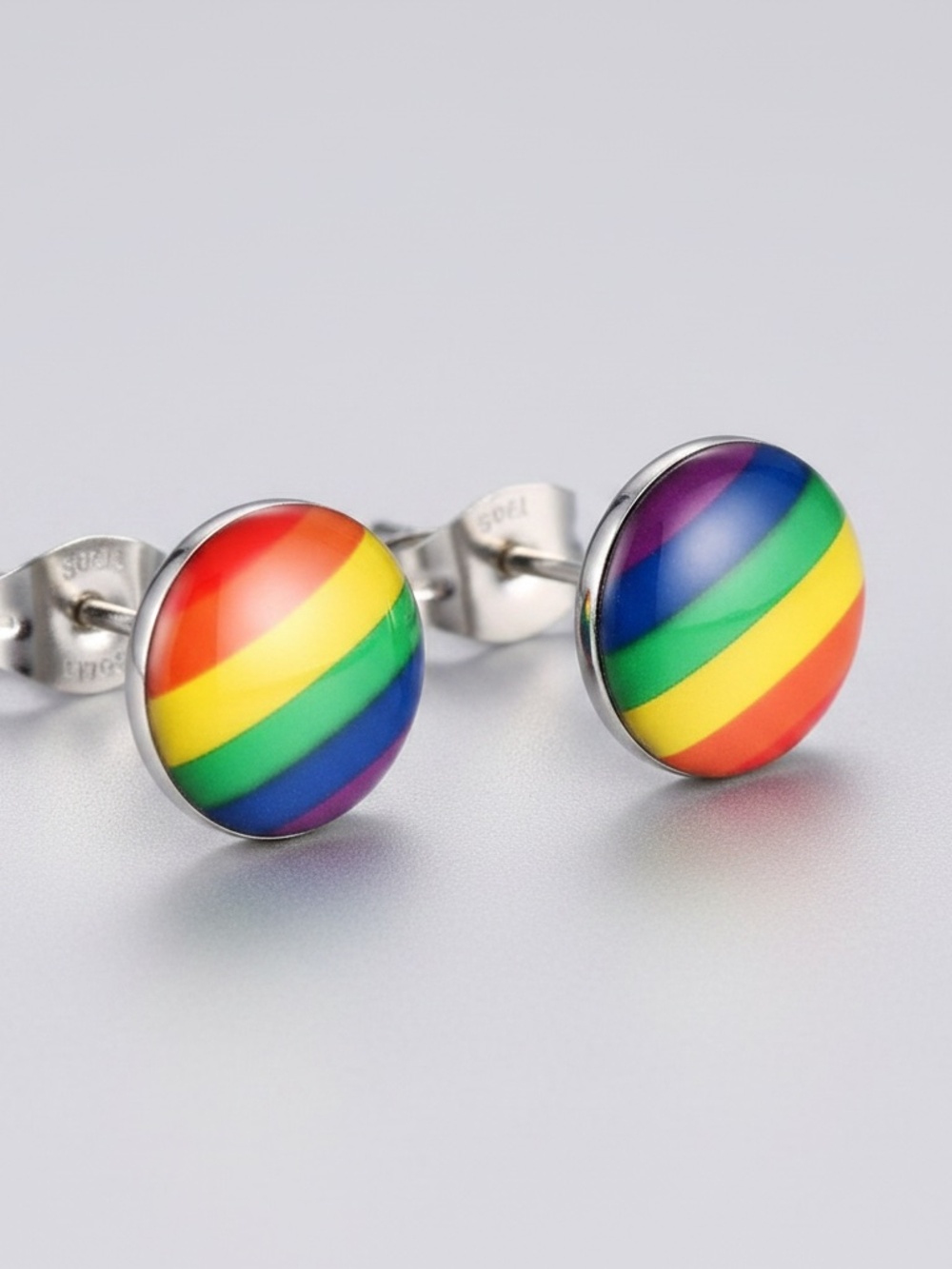 Surgical Stainless Steel Rainbow LGBT Pride Stud Earrings‎ Unisex Adult